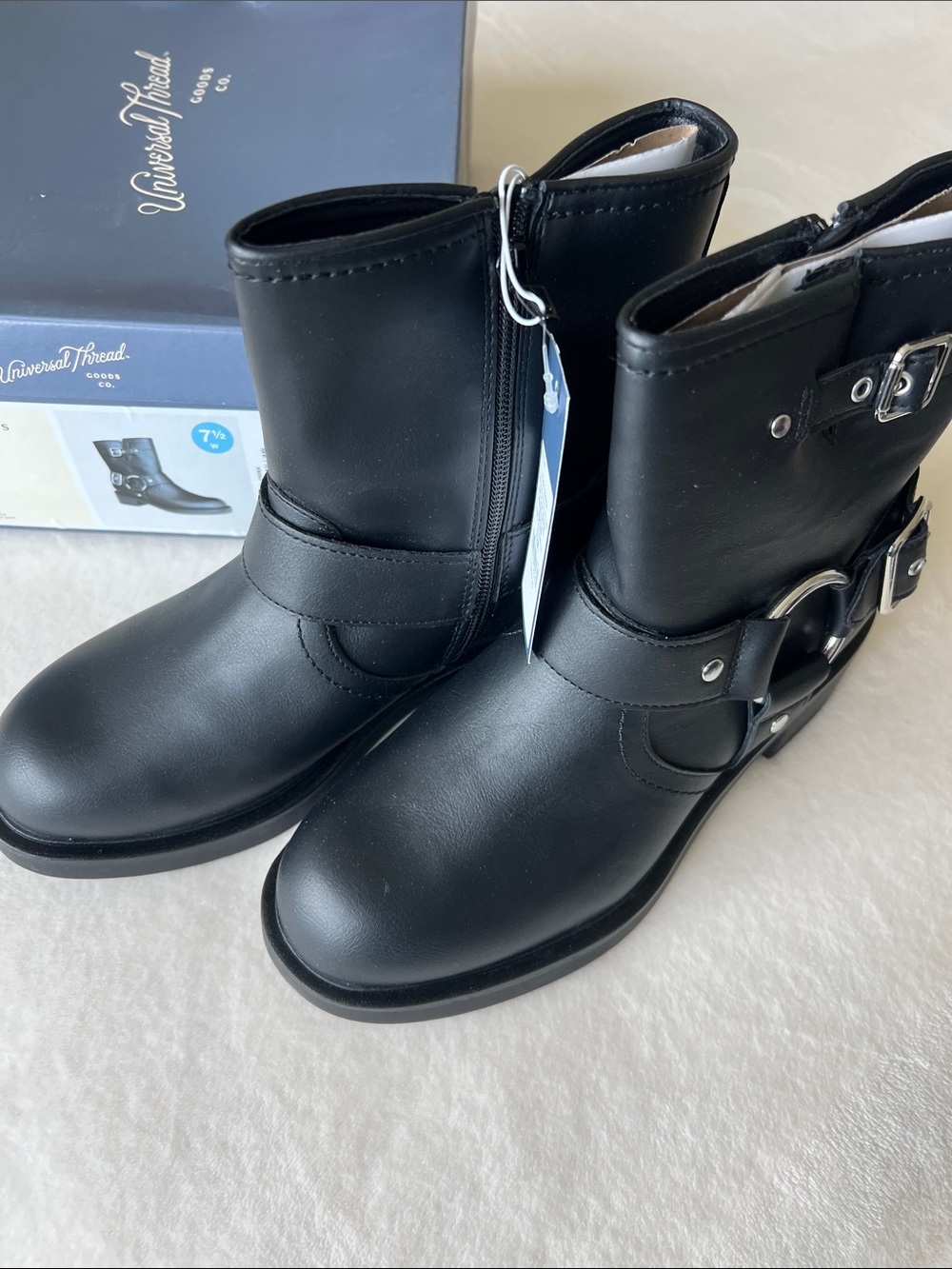 Universal Thread Black Leather Harness Ankle Boots with Silver Hardware - Picture 4 of 8